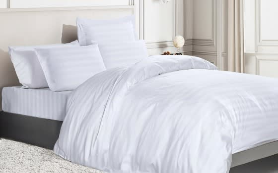Highcrest Cotton Stripe Hotel Quilt Cover With Filling 7 PCS - King White