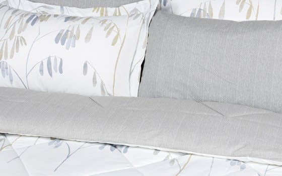 Home Cotton Comforter Bedding Set 6 PCS - King White & Grey