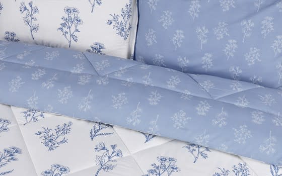 Home Cotton Comforter Bedding Set 6 PCS - King White & Blue