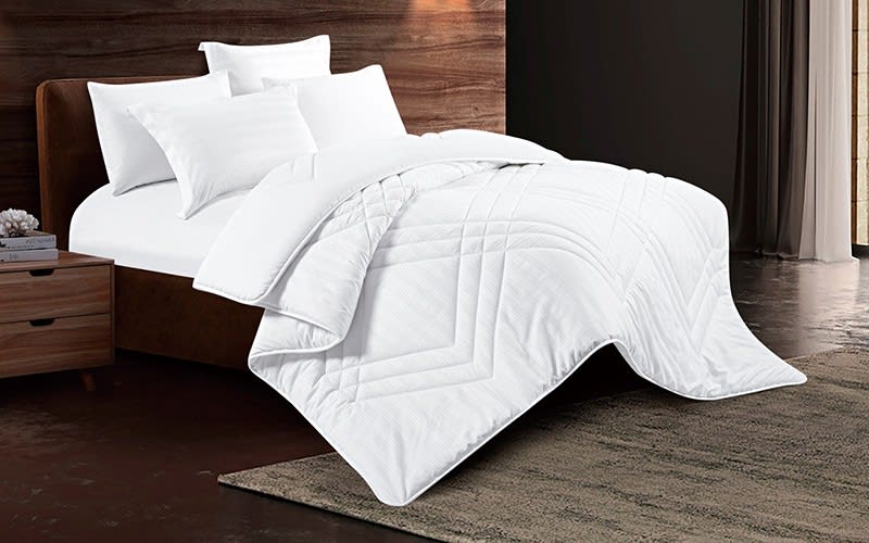 Sunrise Stripe Hotel Comforter Bedding Set 6 PCS - King White