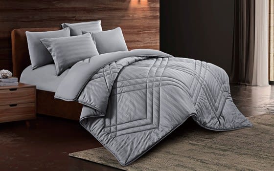 Sunrise Stripe Hotel Comforter Bedding Set 6 PCS - King D.Grey