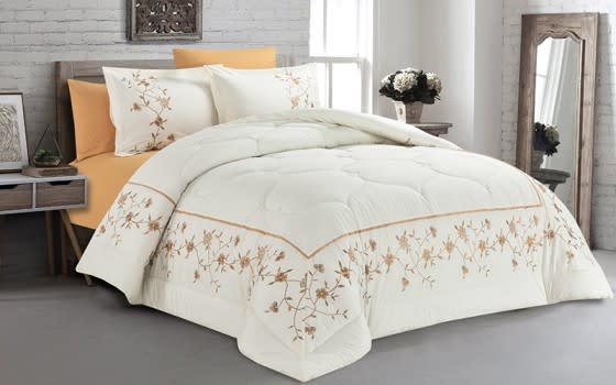 Cannon Cotton Embroidered Quilt Cover Bedding Set Without Filling 6 PCS - King Cream 