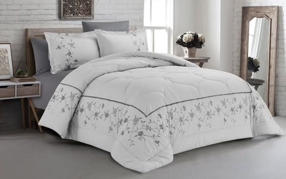 Cannon Cotton Embroidered Quilt Cover Bedding Set Without Filling 6 PCS - King L.Grey 