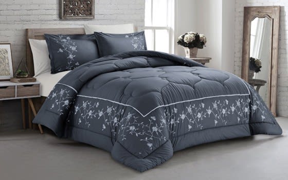 Cannon Cotton Embroidered Quilt Cover Bedding Set Without Filling 6 PCS - King D.Grey 