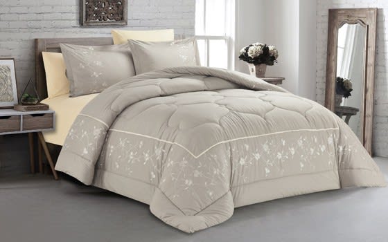 Cannon Cotton Embroidered Quilt Cover Bedding Set Without Filling 6 PCS - King Beige 