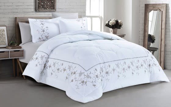 Cannon Cotton Embroidered Comforter Bedding Set 6 PCS - King White