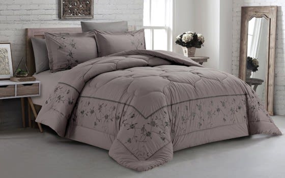 Cannon Cotton Embroidered Comforter Bedding Set 6 PCS - King Choco