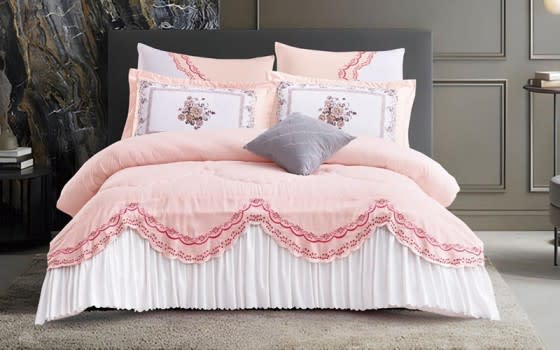 Daisy Embroidered  Comforter Bedding Set 7 PCS- King Pink