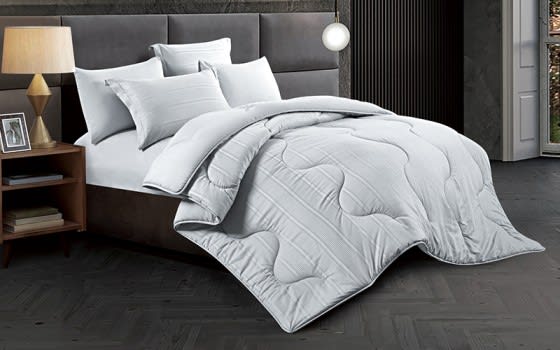 Nour Stripe Hotel Comforter Bedding Set 6 PCS - King Grey