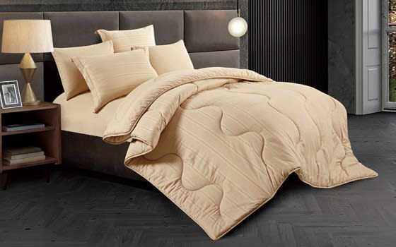 Nour Stripe Hotel Comforter Bedding Set 6 PCS - King Beige