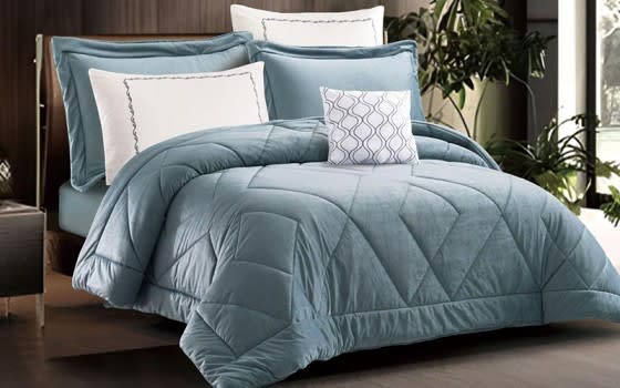 Garden Home Velvet Comforter Bedding Set 7 PCS - King Petrol
