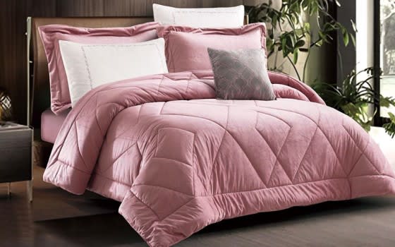 Garden Home Velvet Comforter Bedding Set 7 PCS - King Pink