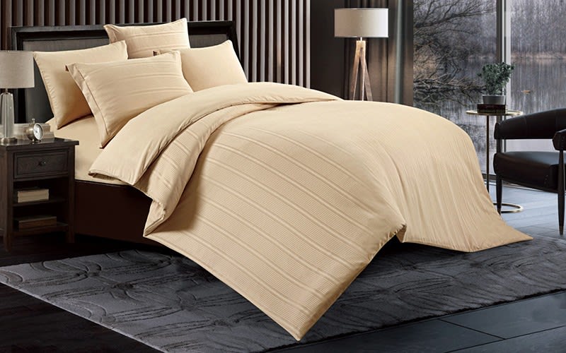 Nour Stripe Quilt Cover Bedding Set Without Filling 6 Pcs - King Beige