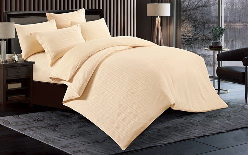 Nour Stripe Quilt Cover Bedding Set Without Filling 6 Pcs - King L.Beige