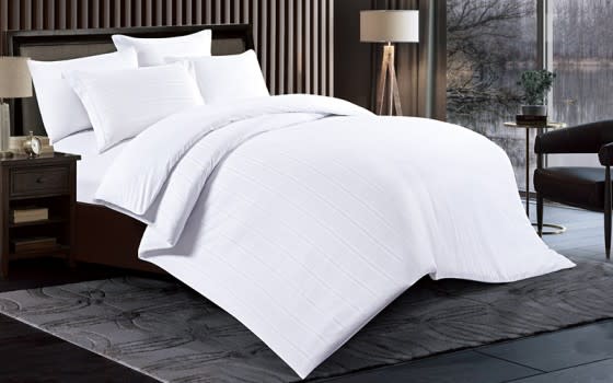Nour Stripe Quilt Cover Bedding Set Without Filling 4 Pcs - Single White
