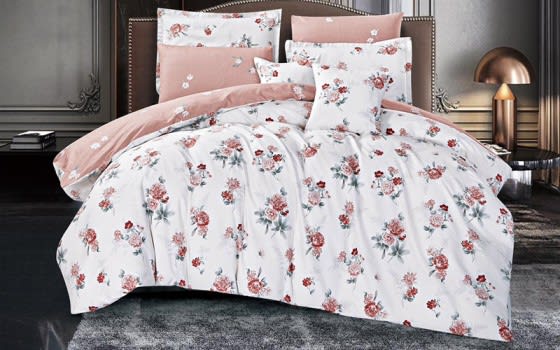 Worood Cotton Double Face Comforter Bedding Set 8 PCS - King Off White & Pink