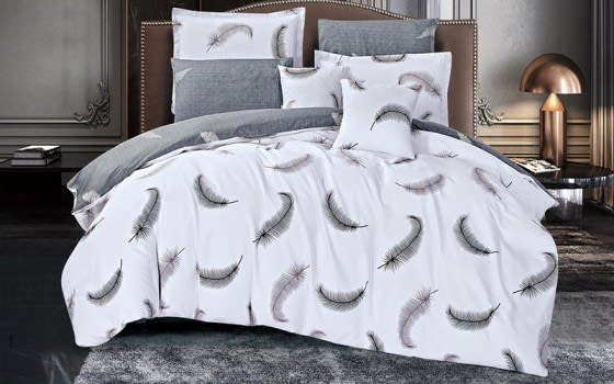 Worood Cotton Double Face Comforter Bedding Set 8 PCS - King White & Grey