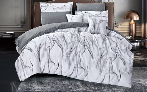 Worood Cotton Double Face Comforter Bedding Set 8 PCS - King White & Grey