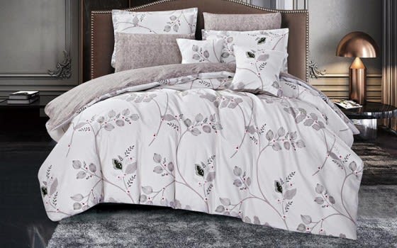 Worood Cotton Double Face Comforter Bedding Set 8 PCS - King Beige & Grey