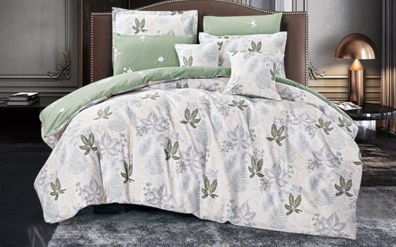 Worood Cotton Double Face Comforter Bedding Set 8 PCS - King Cream & Mint