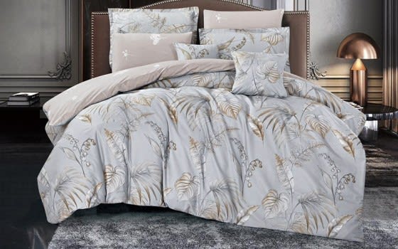 Worood Cotton Double Face Comforter Bedding Set 8 PCS - King Grey & Beige