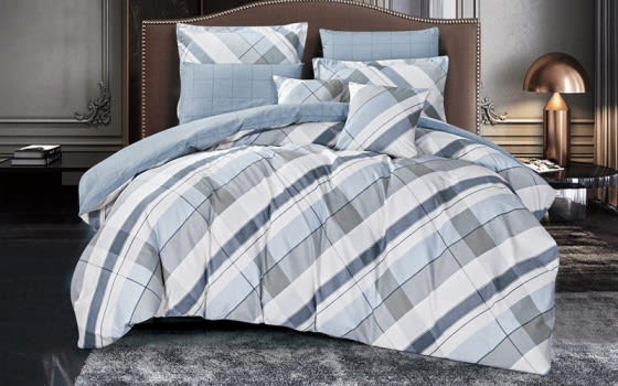 Worood Cotton Double Face Comforter Bedding Set 4 PCS - Single White & Grey