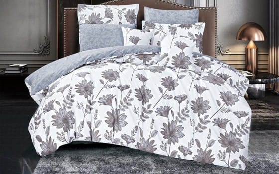 Worood Cotton Double Face Comforter Bedding Set 4 PCS - Single White & Grey