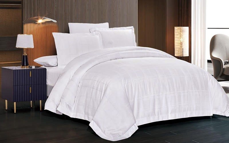 Jad Stripe Quilt Cover Bedding Set Without Filling 6 PCS - Queen White
