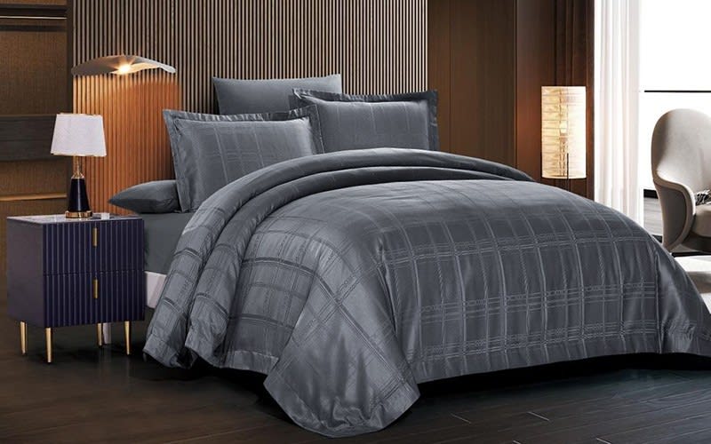 Jad Stripe Quilt Cover Bedding Set Without Filling 6 PCS - Queen D.Grey