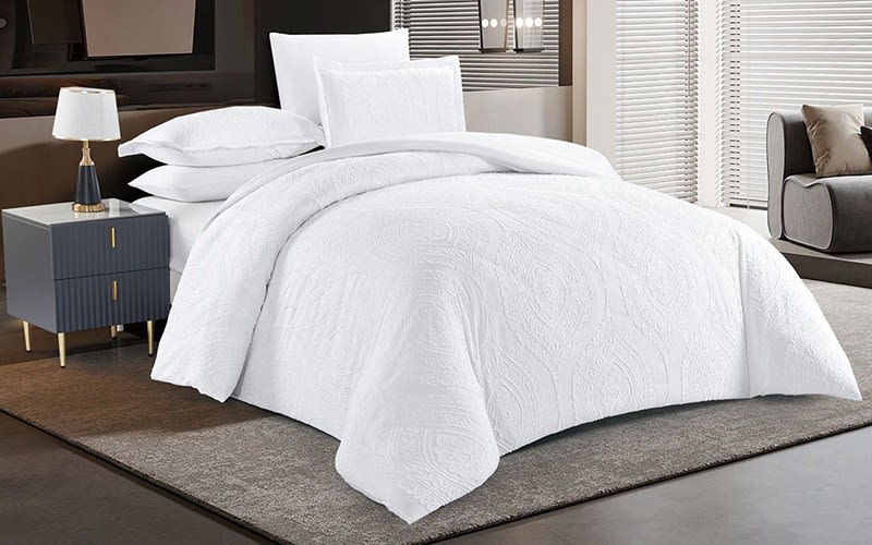 Historia Quilt Cover Bedding Set 6 PCS Without Filling- King White
