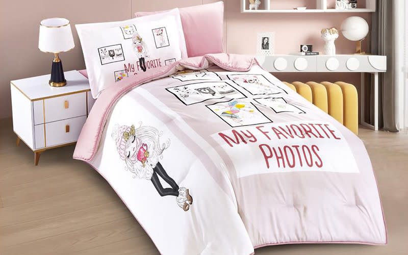 Amira Kids Comforter Bedding Set 4 PCS - White & Pink 