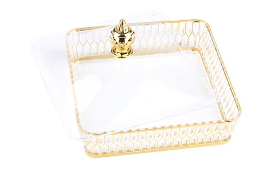 صندوق حلويات مميز بغطاء - شفاف وذهبي  