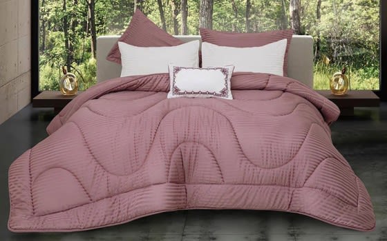 Radisson Stripe Comforter Bedding Set 6 PCS - Queen Pudra