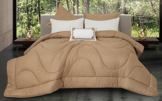 Radisson Stripe Comforter Bedding Set 6 PCS - Queen D.Beige