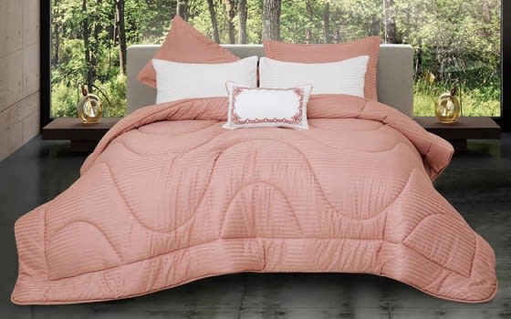 Radisson Stripe Comforter Bedding Set 6 PCS - Queen Peach