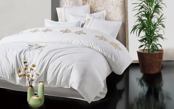 New Palace Embroidered Stripe Comforter Bedding Set 4 Pcs - Single White