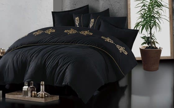 New Palace Embroidered Stripe Comforter Bedding Set 4 Pcs - Single Black