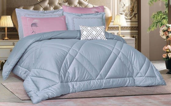 Casilda Cotton Comforter Bedding Set 7 PCS - King Grey