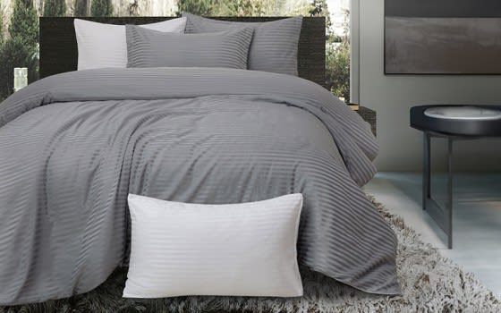 Radisson Stripe Quilt Cover Bedding Set Whitout Filling 6 PCS - King Grey