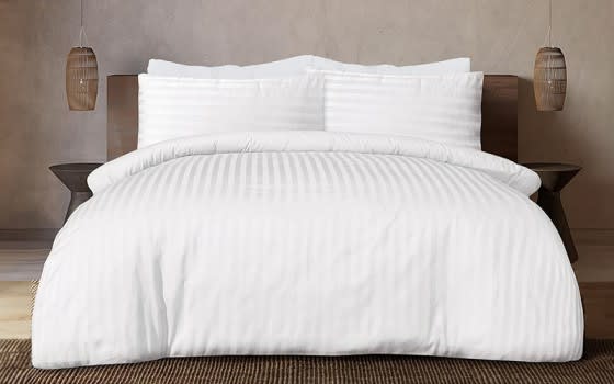 Xo Hotel Stripe Cotton 320 TC Quilt Cover Bedding Set Without Filling 6 PCs - King White