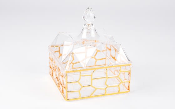 صندوق حلويات مميز بغطاء - شفاف وذهبي  