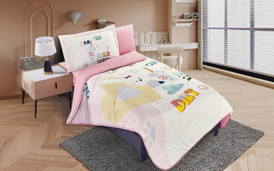 Butterfly Kids Comforter Bedding Set 4 PCS - Cream & Pink