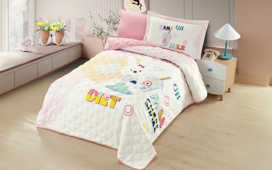 Butterfly Kids Bed Spread 4 PCS - Cream & Pink