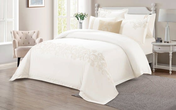 Lamer Cotton Embroidered Comforter Bedding Set 7 PCS -  King Cream