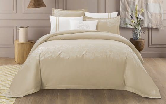 Lamer Cotton Embroidered Comforter Bedding Set 7 PCS -  King Beige