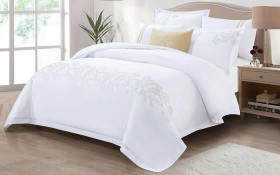 Lamer Cotton Embroidered Comforter Bedding Set 7 PCS -  King White