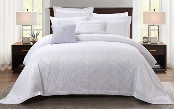 Lamer Cotton Embroidered Comforter Bedding Set 8 PCS -  King White