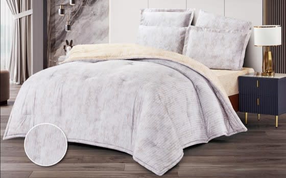 Natalie Comforter Bedding Set 6 Pcs - King Off White & L.Grey