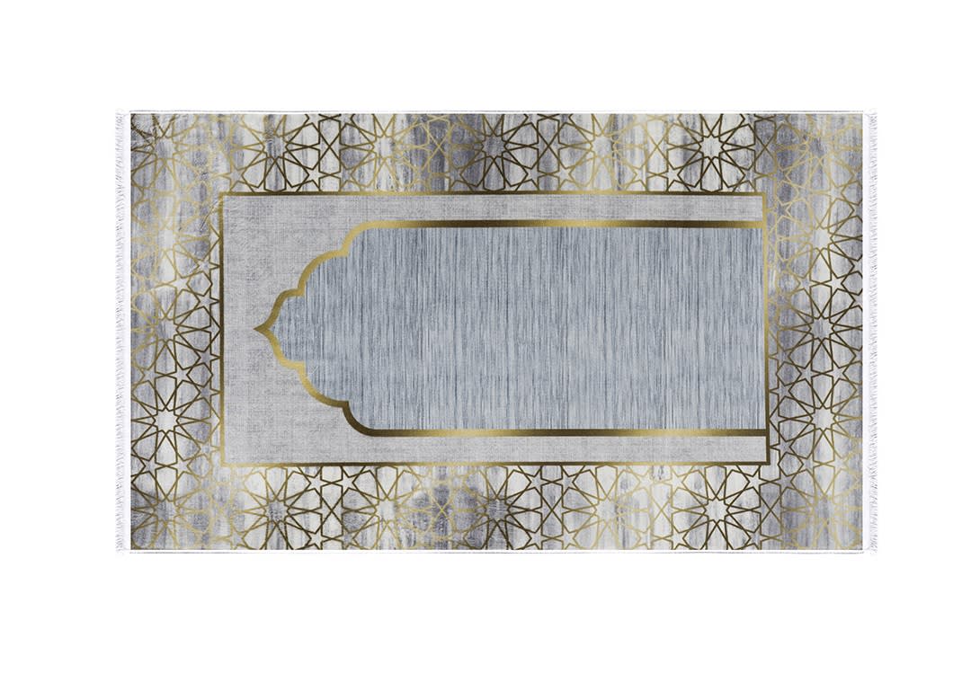 Armada Memory Foam Prayer Carpet - ( 65 X 115 ) cm - Grey & Gold