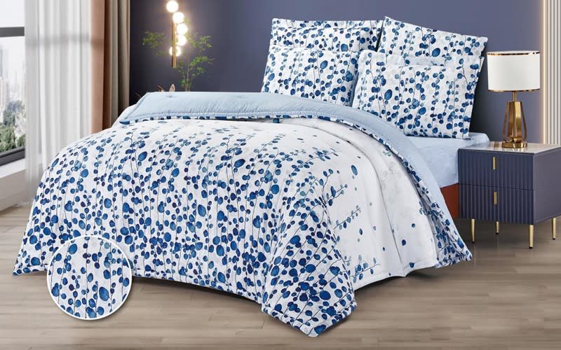 Natalie Comforter Bedding Set 4 Pcs - Single White & Blue
